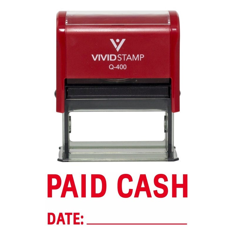 Vivid Stamp Paid Cash with Date Line Self Inking Rubber Stamp (Red Ink) - X-Large - Image 1